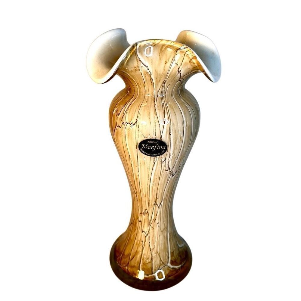 Ruffled Vase by Jozefina Krosno Art Factory, Cream, Beige and Brown
